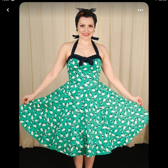 NWT Eva Rose vintage inspired rockabilly swing dress with halter cat print L - Picture 3 of 16